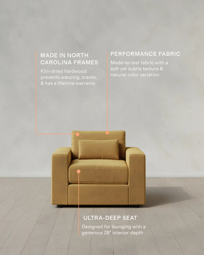 Ashford Deep Seat Chair and a Half in Performance Velvet - 46" / Caramel