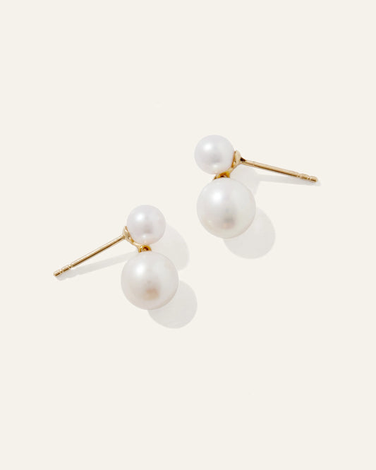 14K Gold Pearl Drop Earrings - One Size / Yellow Gold