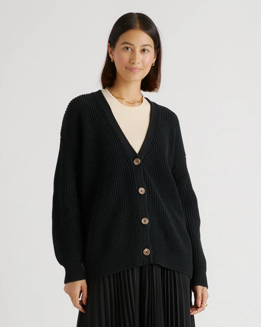 100% Organic Cotton Oversized Boyfriend Cardigan - XS / Speckled Beige