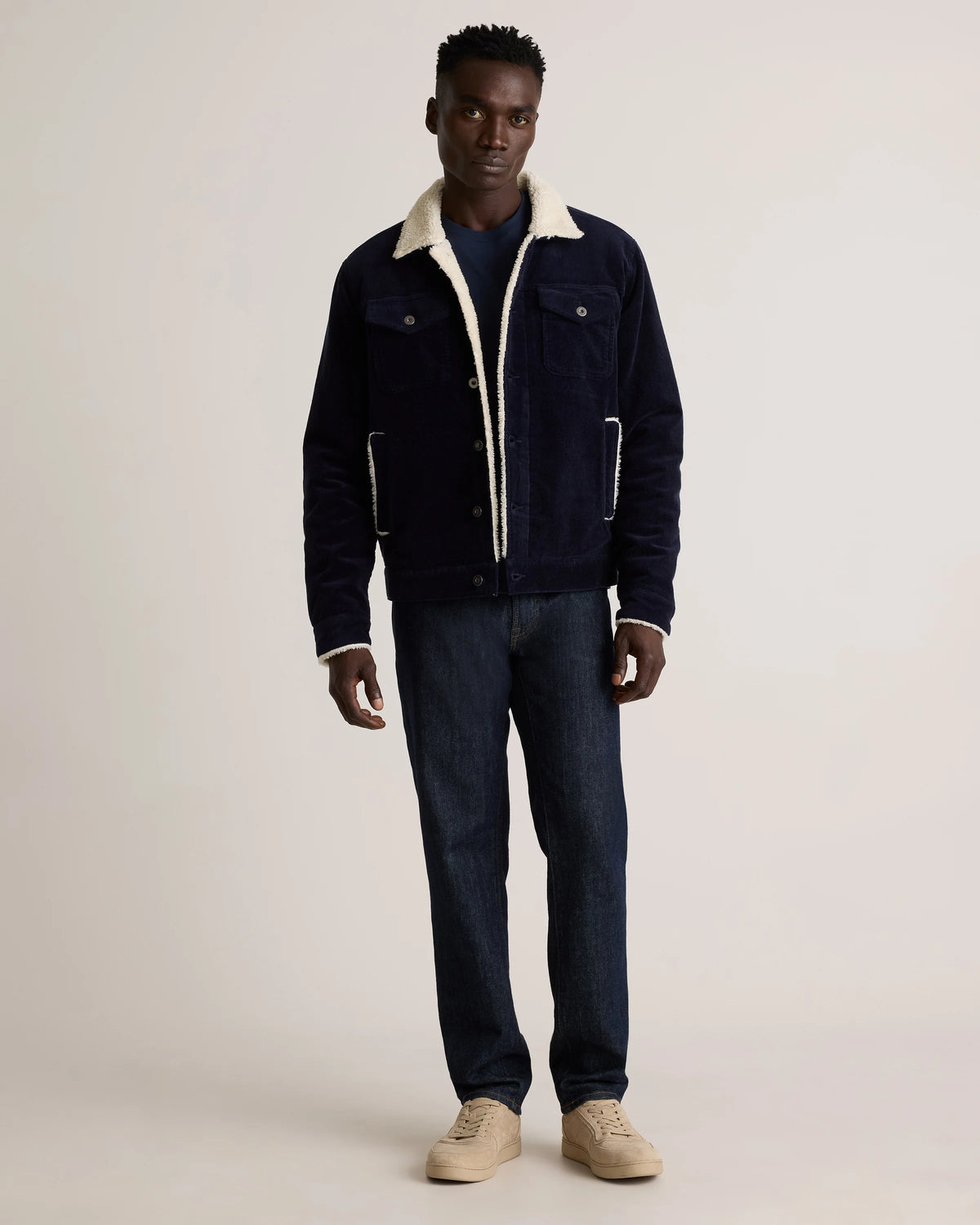 Organic Stretch Corduroy Sherpa-Lined Trucker Jacket - S / Espresso