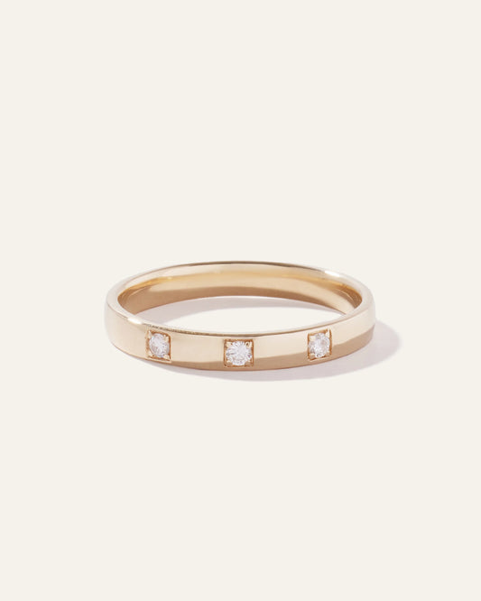 14K Gold Diamond 3 Stone Inlay Band - 4 / Yellow Gold