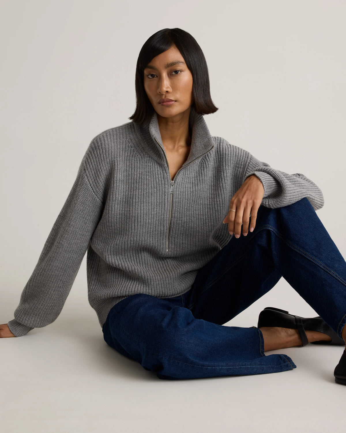 Australian Merino Wool Half Zip Sweater - XS / Heather Grey