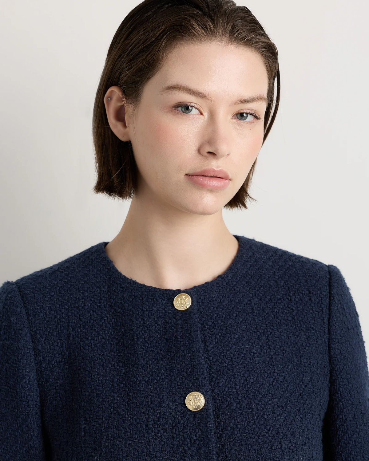 Tweed Collarless Jacket - XS / Deep Navy