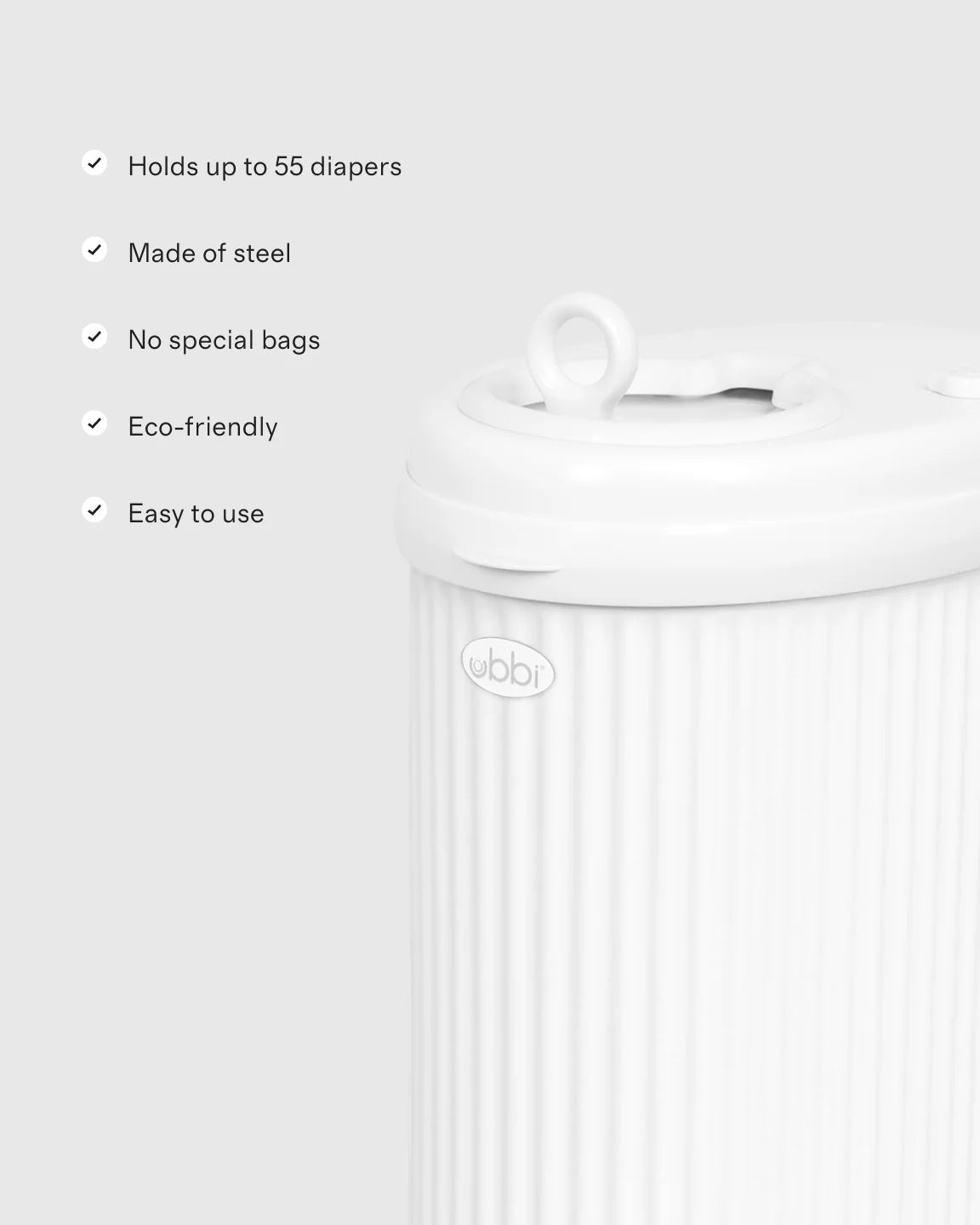 Ubbi Fluted Stainless Steel Diaper Pail - One Size / Matte White Fluted