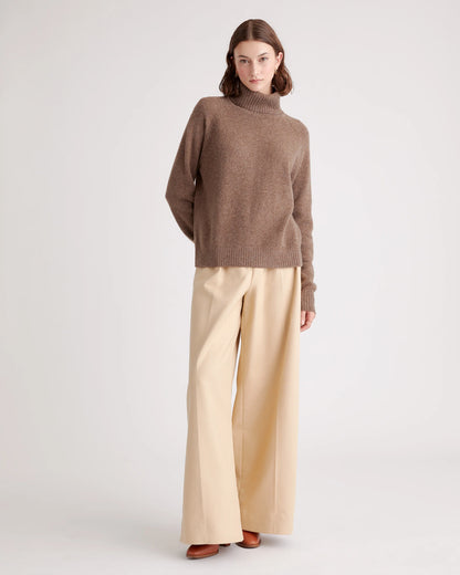 100% Yak Wool Turtleneck Sweater - XS / Heather Brown