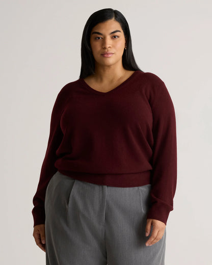 Mongolian Cashmere V-Neck Sweater - 1X / Heather Vintage Pink
