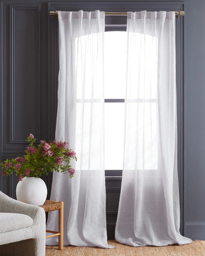 European Linen Sheer Curtain Set (Set of 2) - 48x84 / White