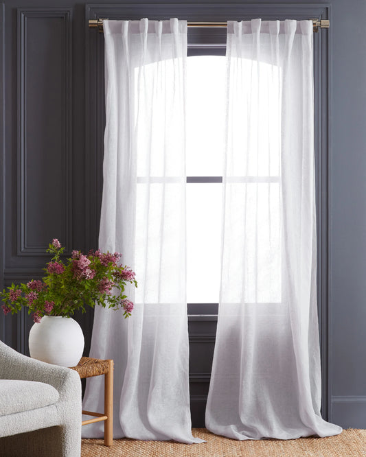 European Linen Sheer Curtain Set (Set of 2) - 48x84 / White