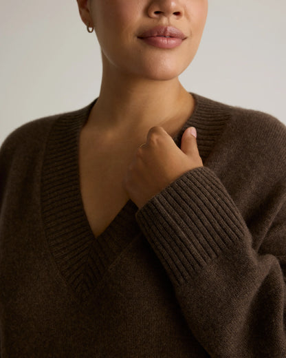 Mongolian Cashmere Oversized V-Neck Sweater - XS / Elk Brown