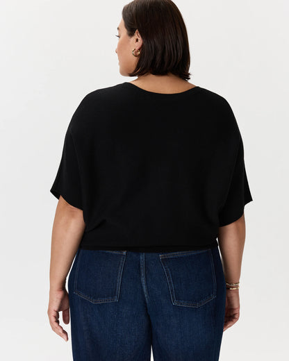 Lightweight Cotton Cashmere Link-Stitch Dolman Sweater - 1X / Orchid Blue Mini Stripe