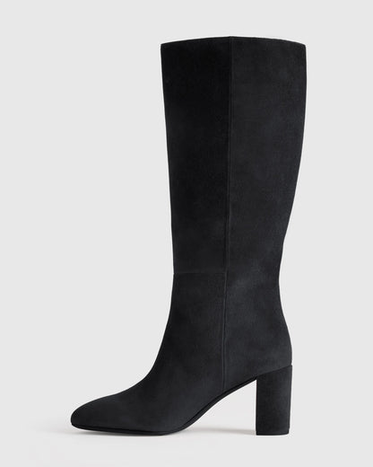 Italian Suede Block Heel Boots - 5 / Espresso Brown