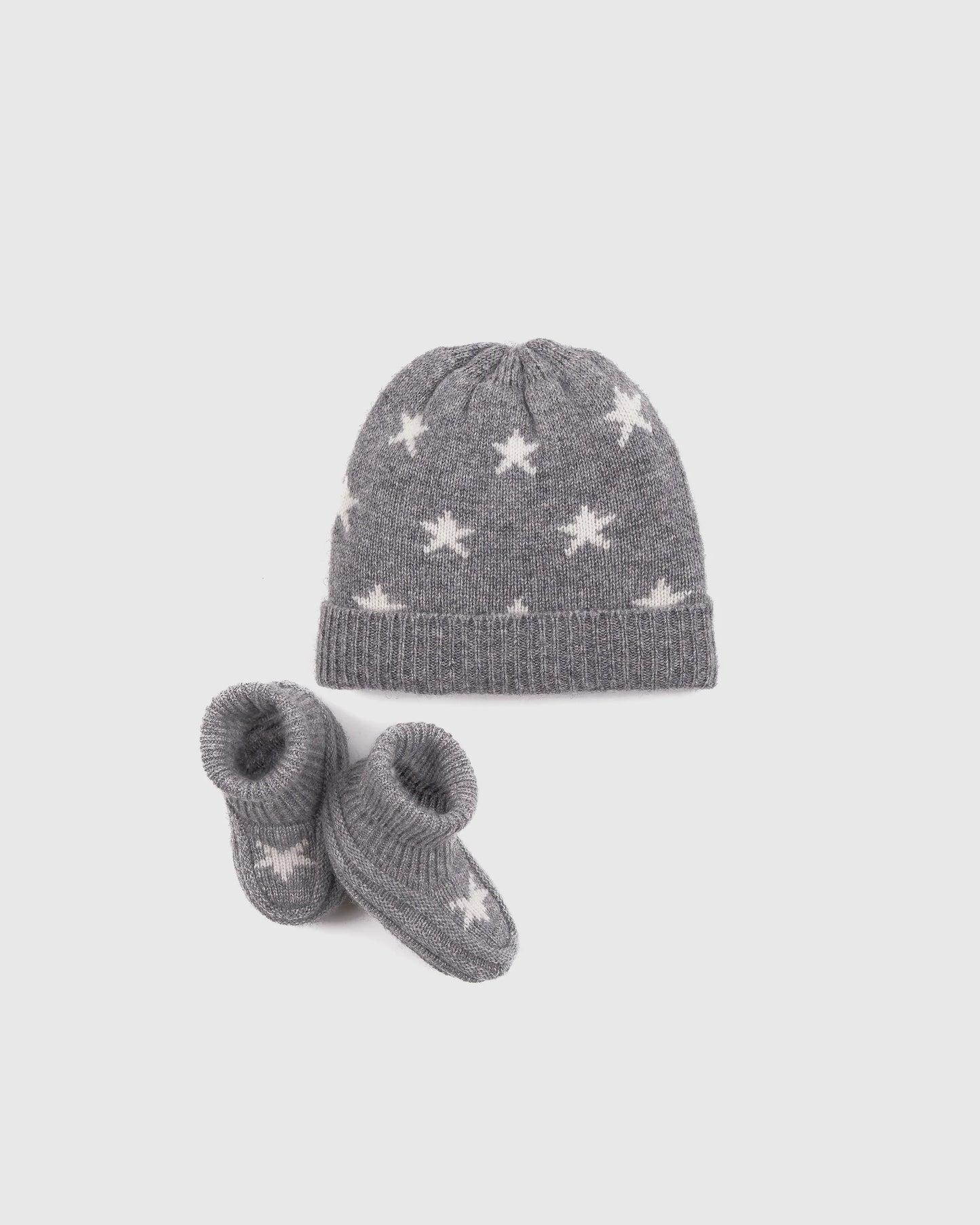 Washable Cashmere Beanie & Bootie Set - 0-6M / Heather Grey