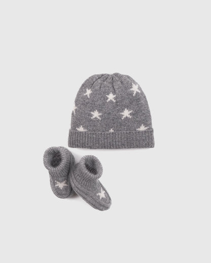 Washable Cashmere Beanie & Bootie Set - 0-6M / Heather Grey
