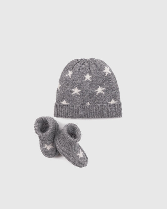 Washable Cashmere Beanie & Bootie Set - 0-6M / Heather Grey
