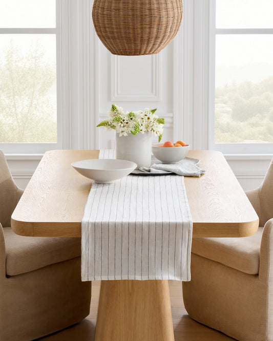 European Linen Pencil Stripe Table Runner - 16x108 / Pencil Stripe