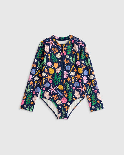 Long Sleeve Zip-Up Swimsuit - 6 / Happy Floral