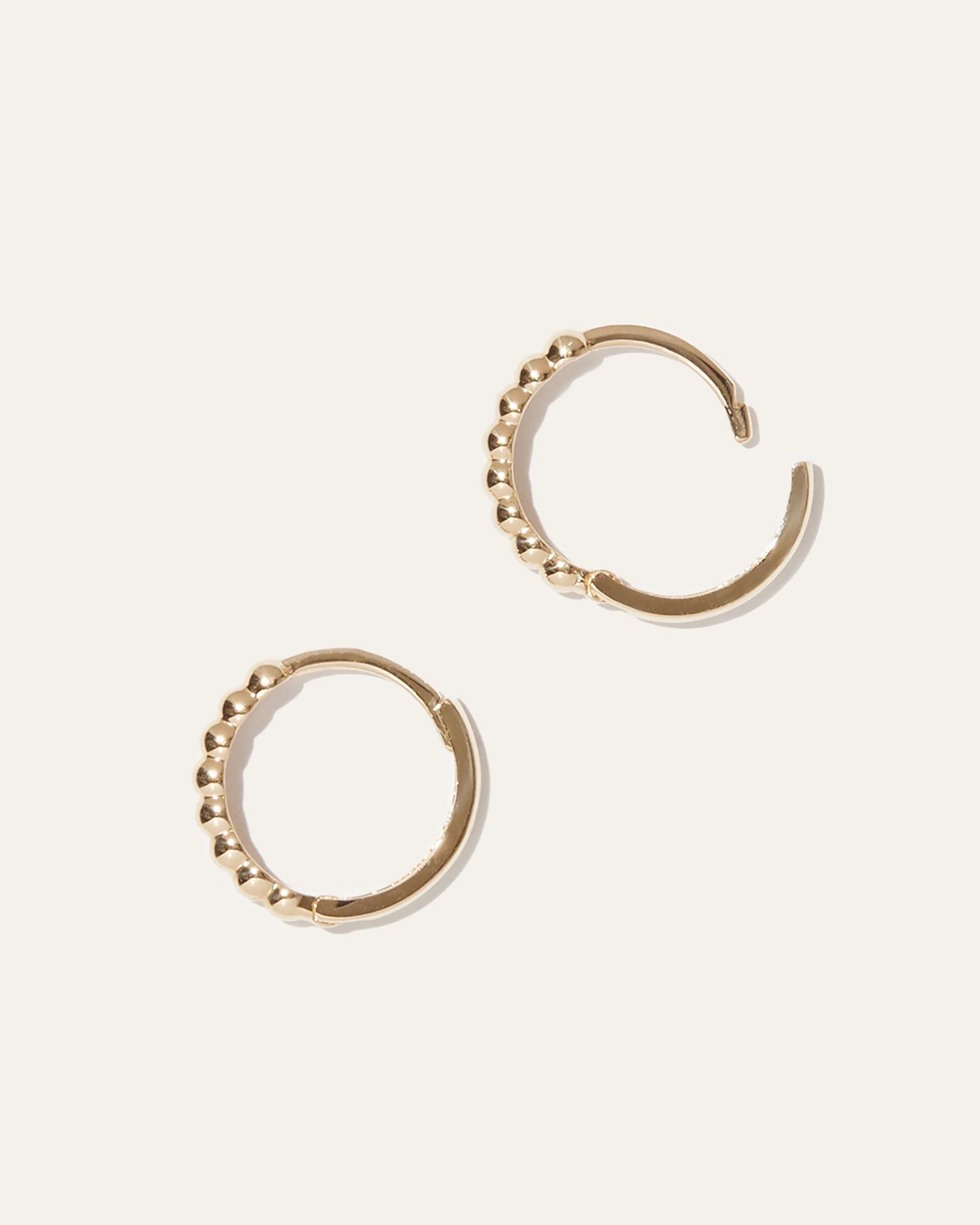 14K Gold Beaded Hoops - One Size / White Gold