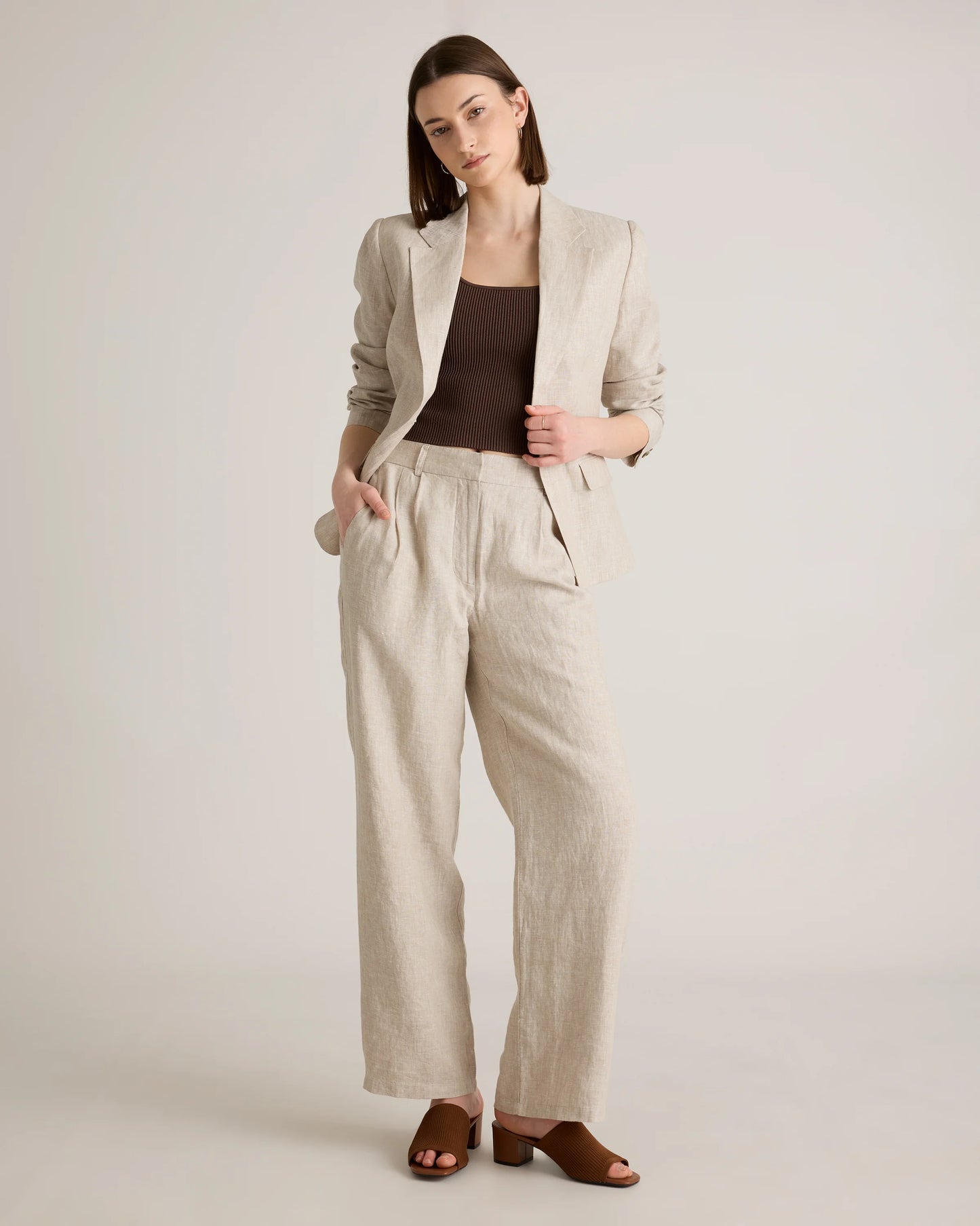 100% European Linen Pleated Trouser - 6 / Deep Navy