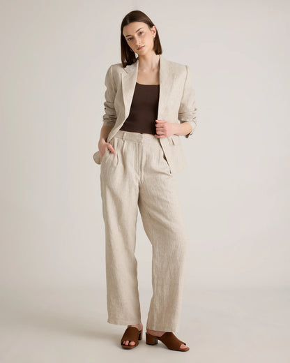 100% European Linen Pleated Trouser - 6 / Deep Navy