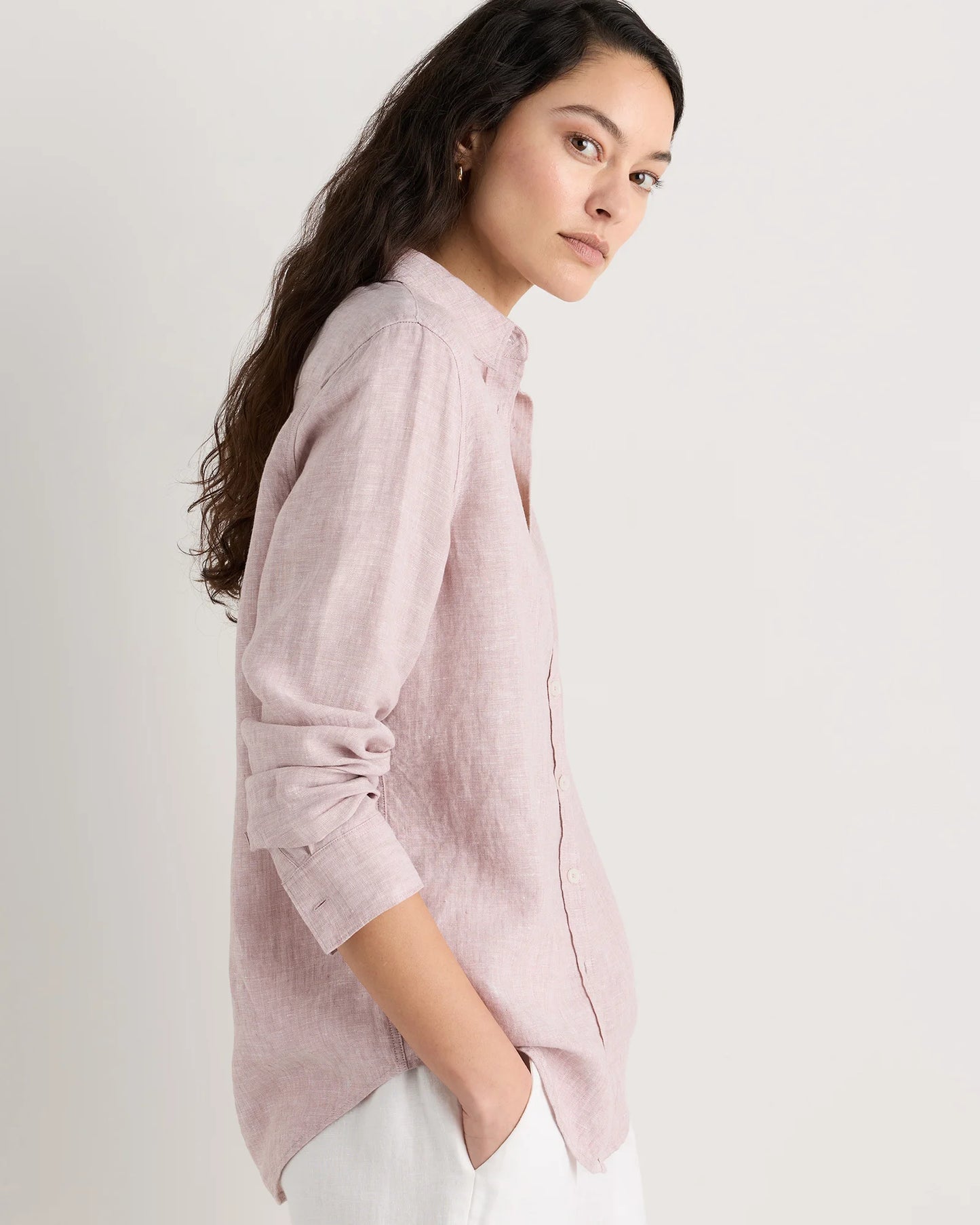 100% European Linen Long Sleeve Shirt - XS / Blue Pinstripe