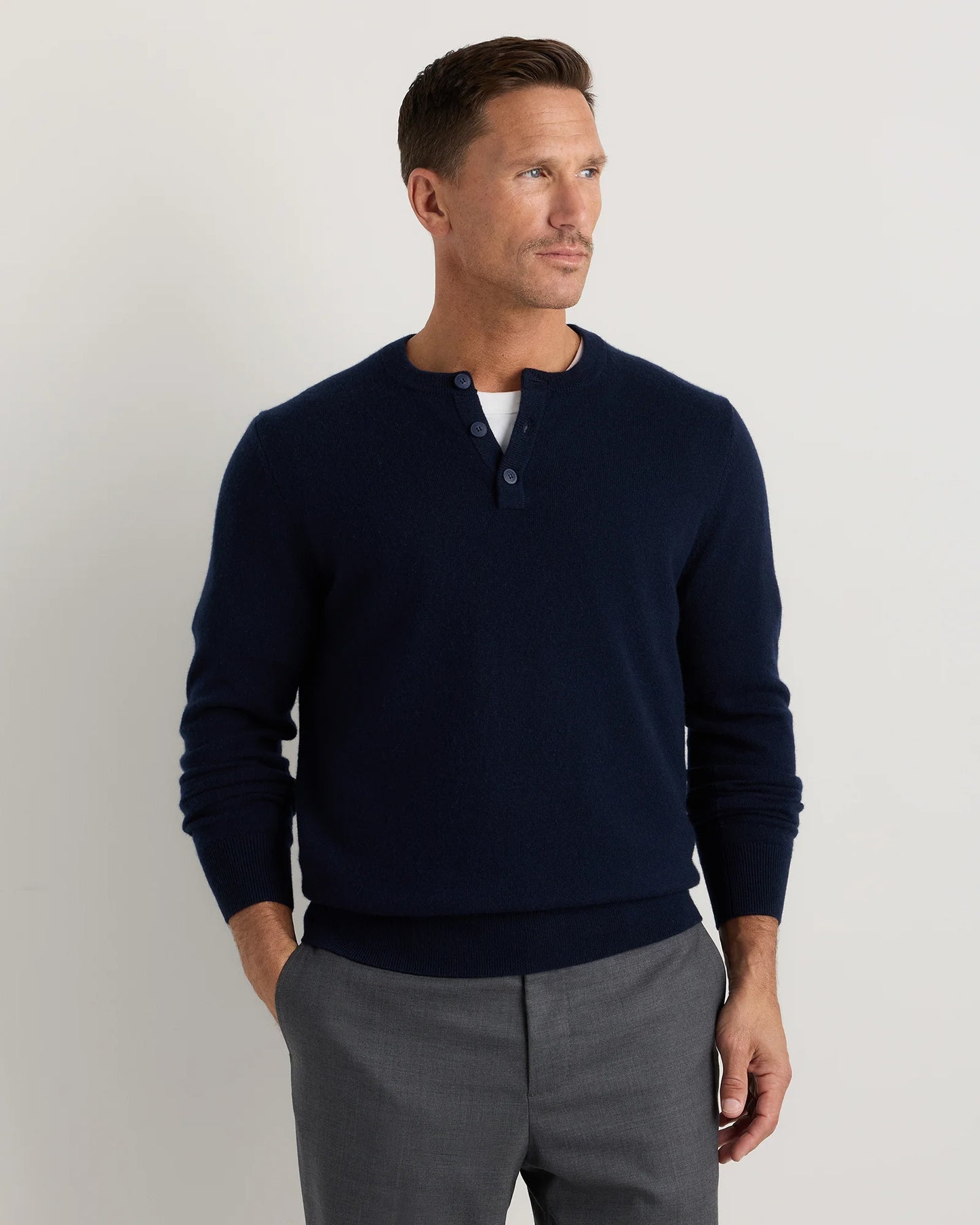 Mongolian Cashmere Henley Sweater - S / Brown