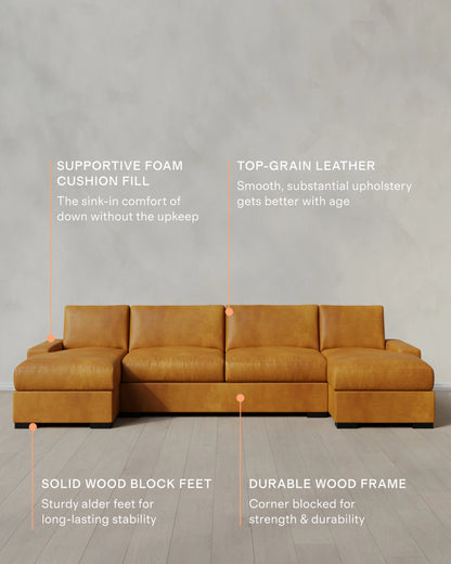 Stillman U Sectional in Leather - One Size / Auburn