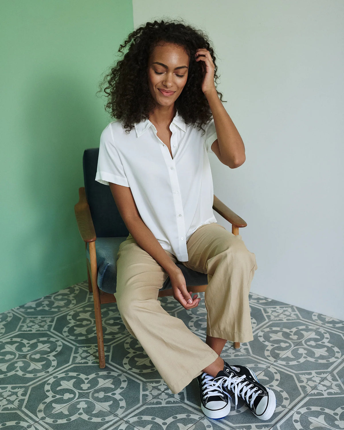 Washable Stretch Silk Short Sleeve Blouse - XS / Ivory