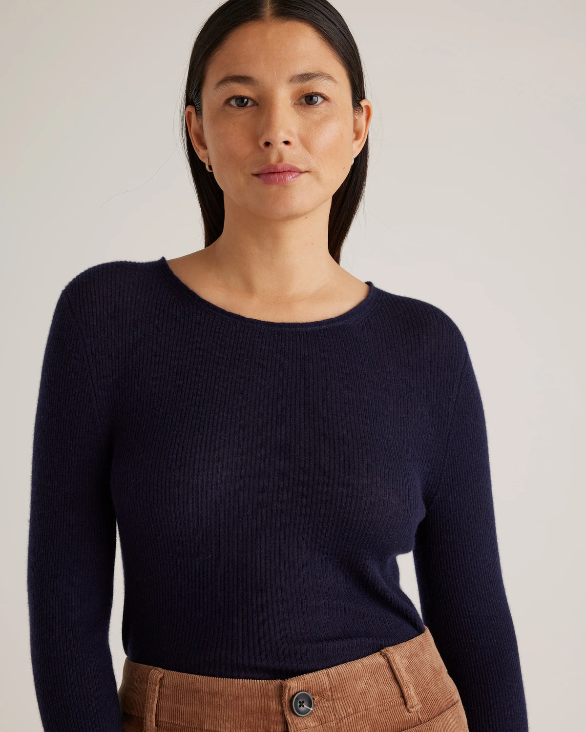 Featherweight Cashmere Ribbed Crewneck Sweater - XS / Charcoal