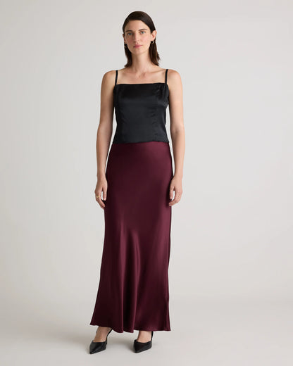 100% Washable Silk Maxi Skirt - XS / Champagne