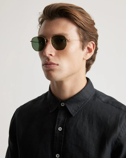Leighton Polarized Stainless Steel Sunglasses - One Size / Gold with Green lens