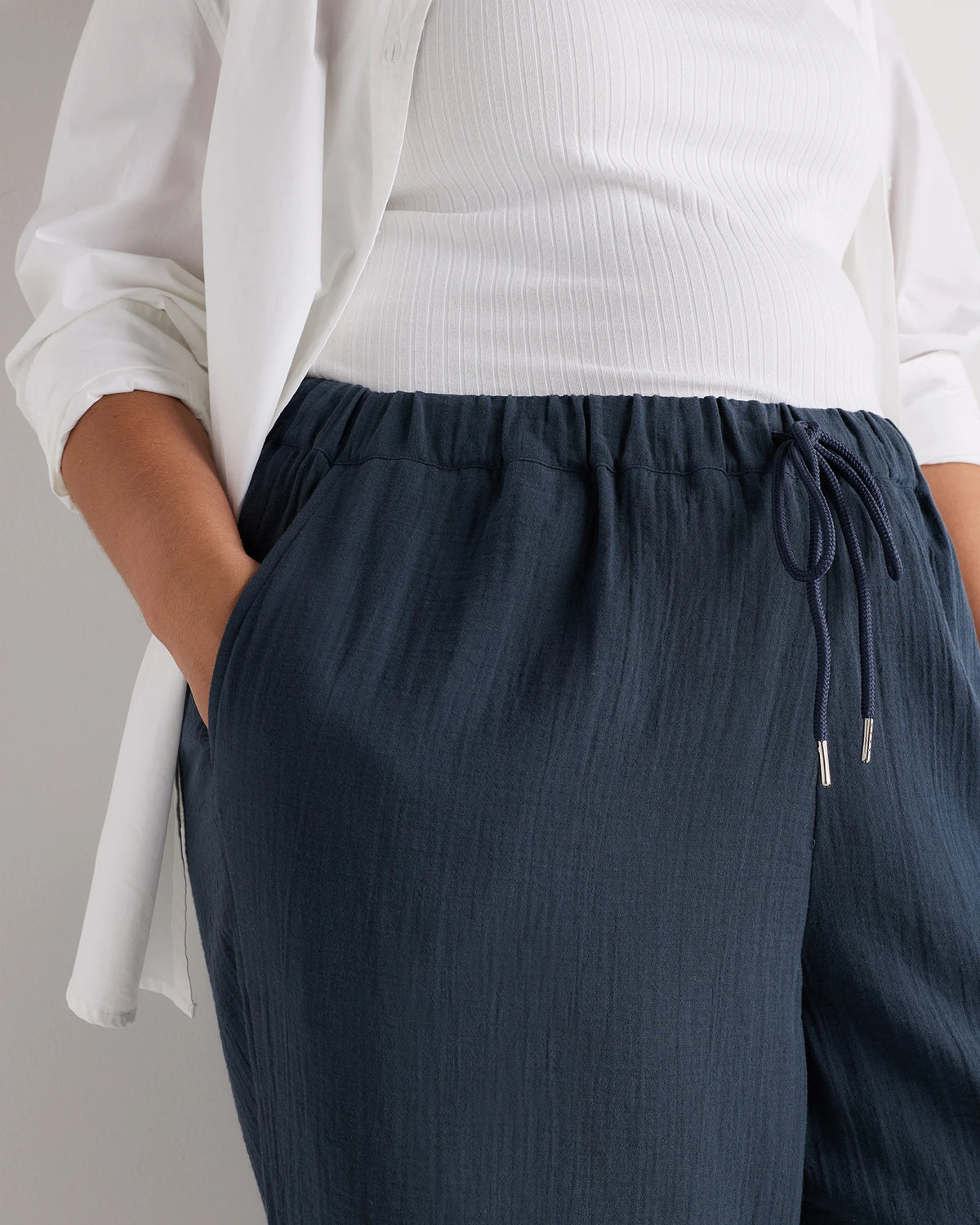 100% Organic Cotton Gauze Straight Leg Pants - 1X / Indigo Blue