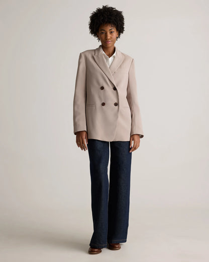 Stretch Crepe Relaxed Double-Breasted Blazer - XS / Sand