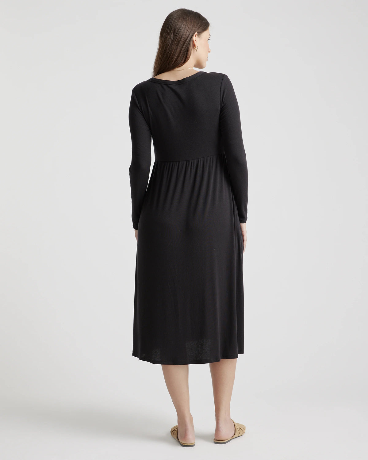 Tencel Rib Maternity & Nursing Button Front Dress - XS / Black