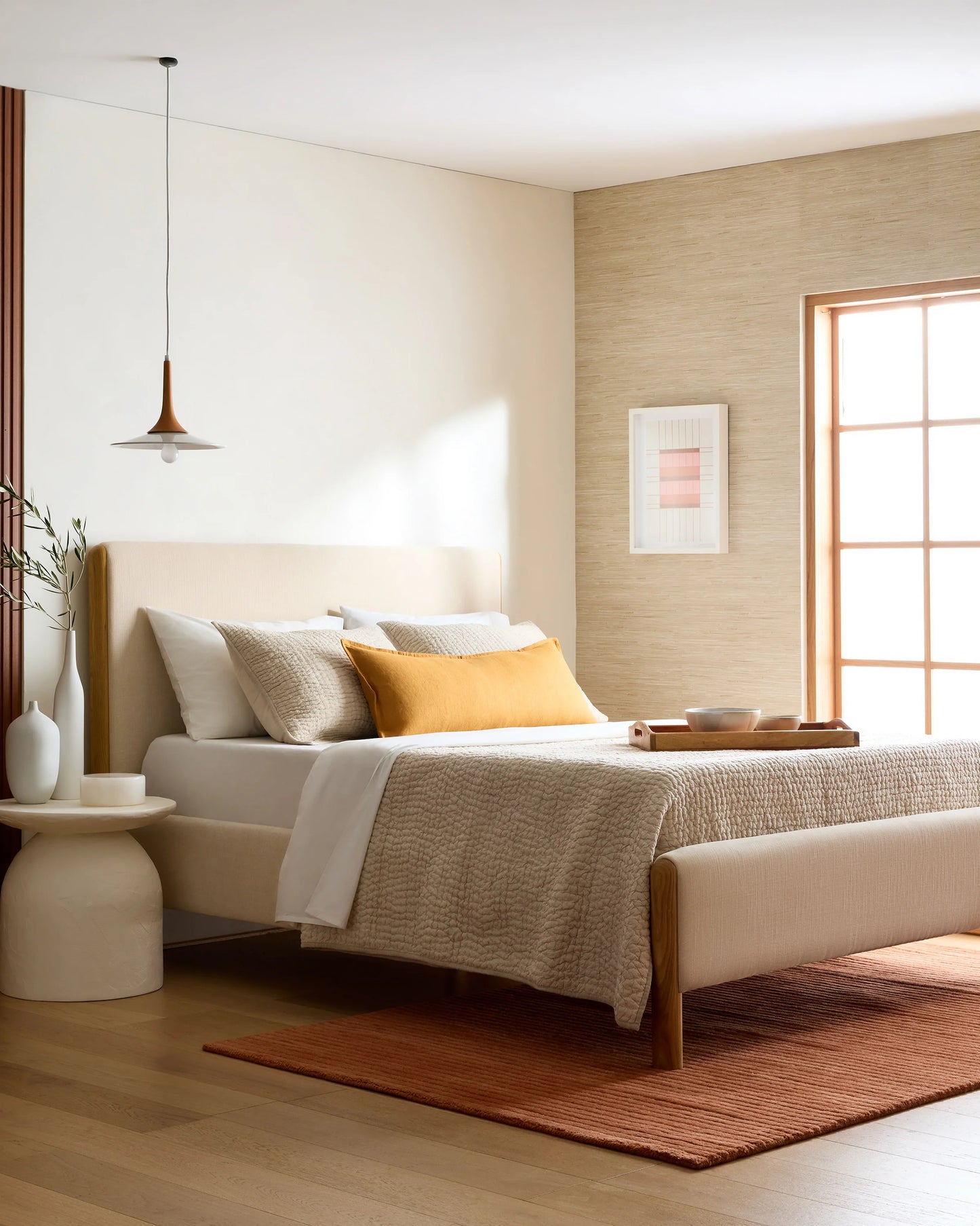 Solid Wood and Performance Fabric Bed - Queen / Natural