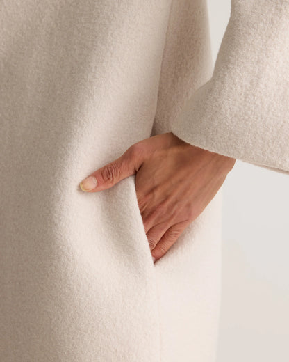 100% Merino Wool Shawl Collar Long Coat - XS / Heather Bone