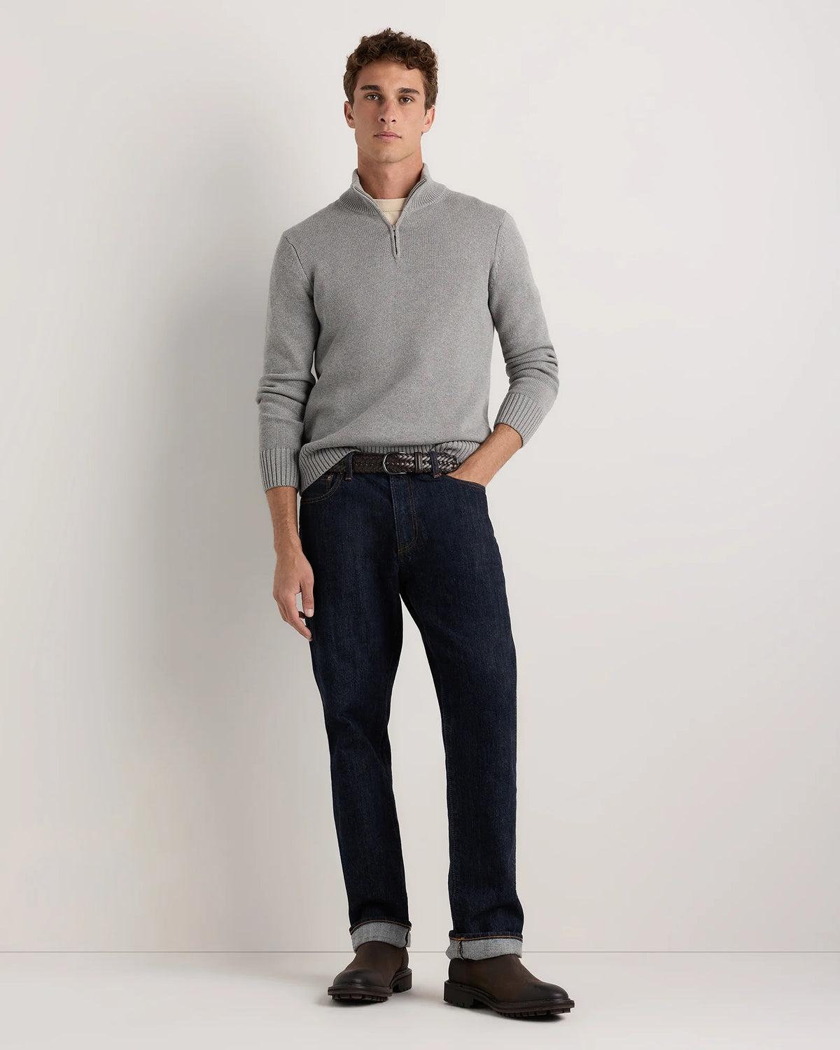 100% Organic Cotton Quarter-Zip Sweater - S / Moonstone Blue