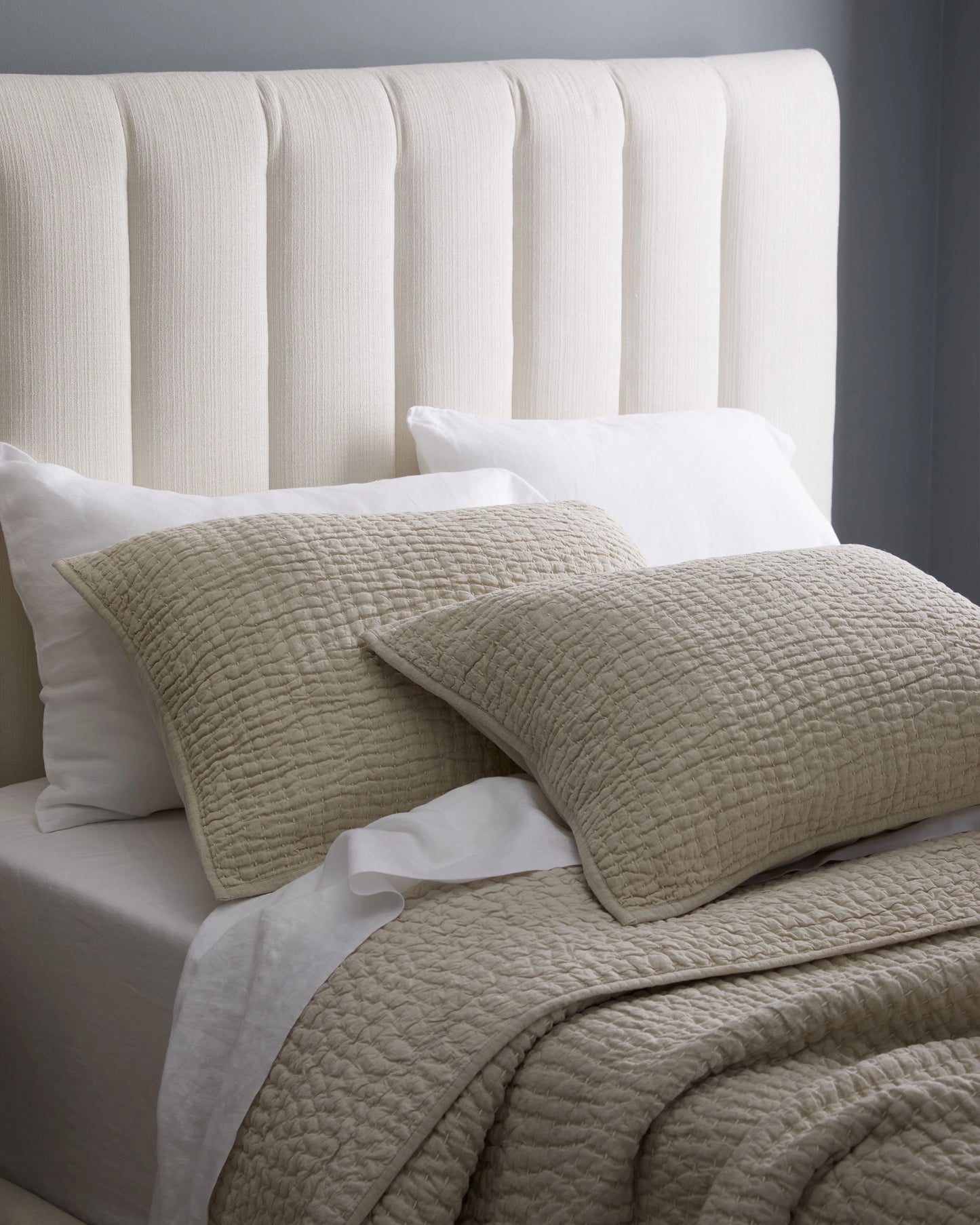 European Linen Cotton Stitch Quilt - Twin / Stone