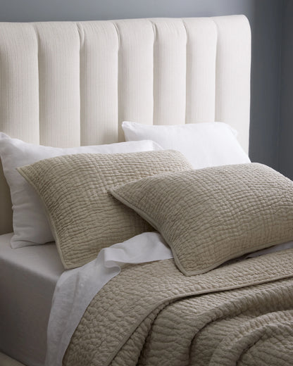 European Linen Cotton Stitch Quilt - Twin / Stone