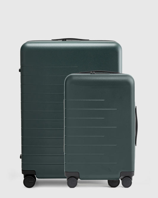 Expandable Small Carry-On & Large Check-In Suitcase Set - One Size / Dark Green