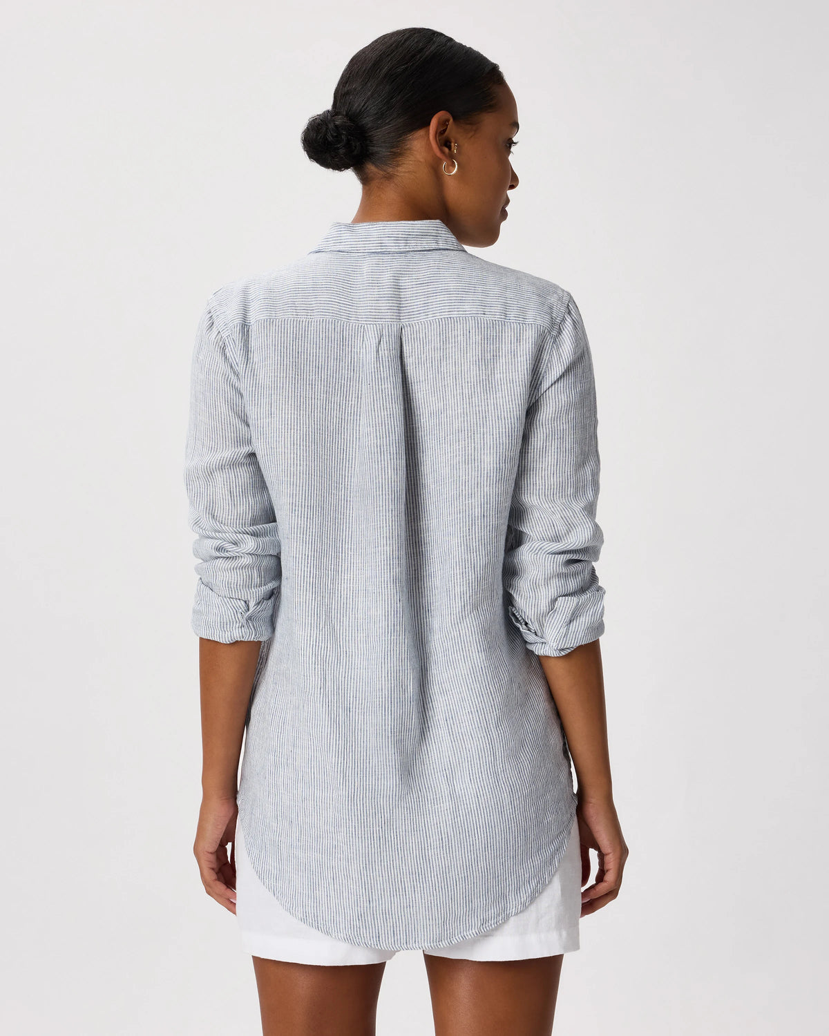 100% European Linen Long Sleeve Shirt - XS / Blue Pinstripe