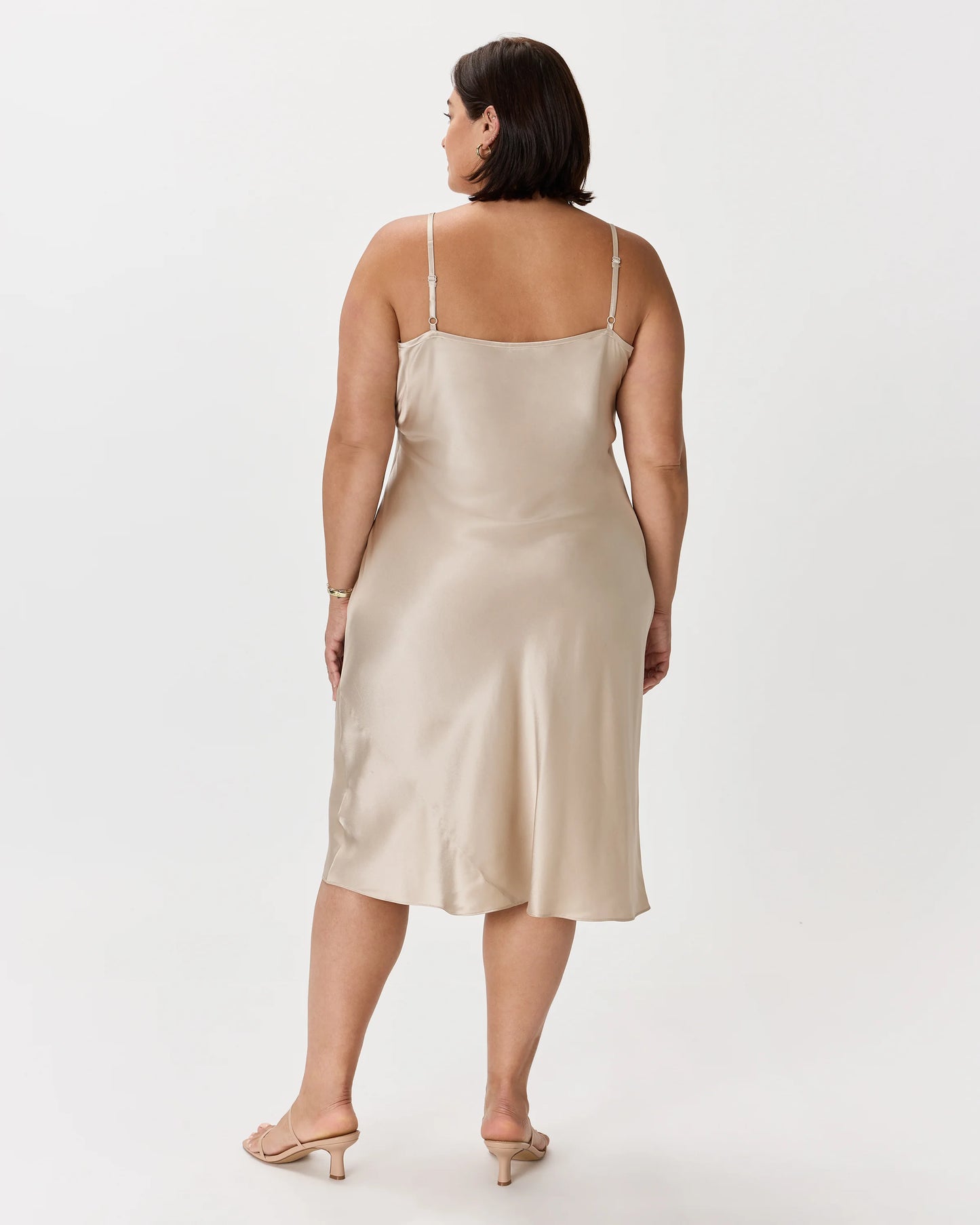 100% Washable Silk Slip Dress - 1X / Champagne