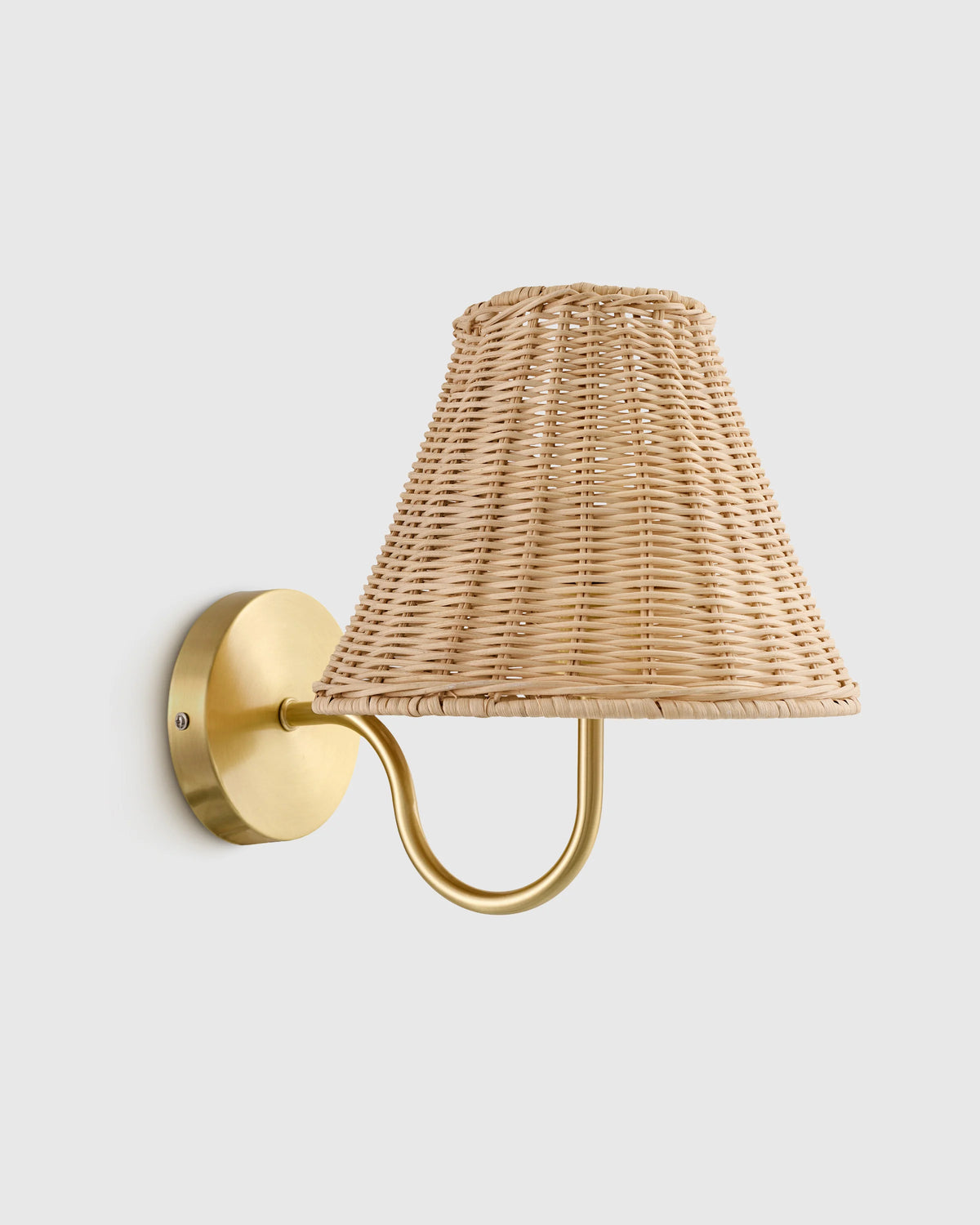 Curved Iron Sconce with Rattan Shade - One Size / Light Brown