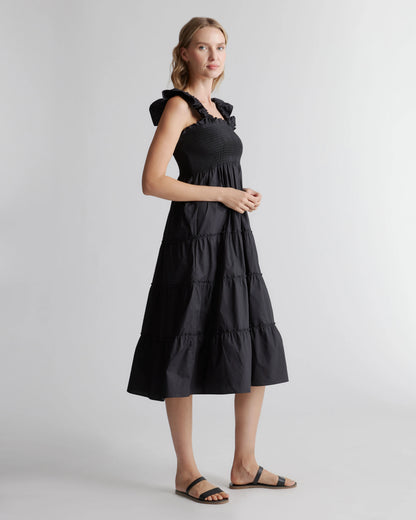 100% Organic Cotton Poplin Smocked Midi Dress - XS / Riviera Blue Heirloom Floral