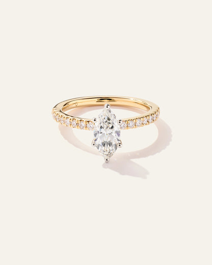 Lab Grown Diamond Marquise Petite Pave Engagement Ring - 1ct - 4 / Yellow Gold