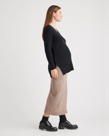Mongolian Cashmere Ribbed Side Zip Maternity Sweater - XS / Heather Vintage Pink