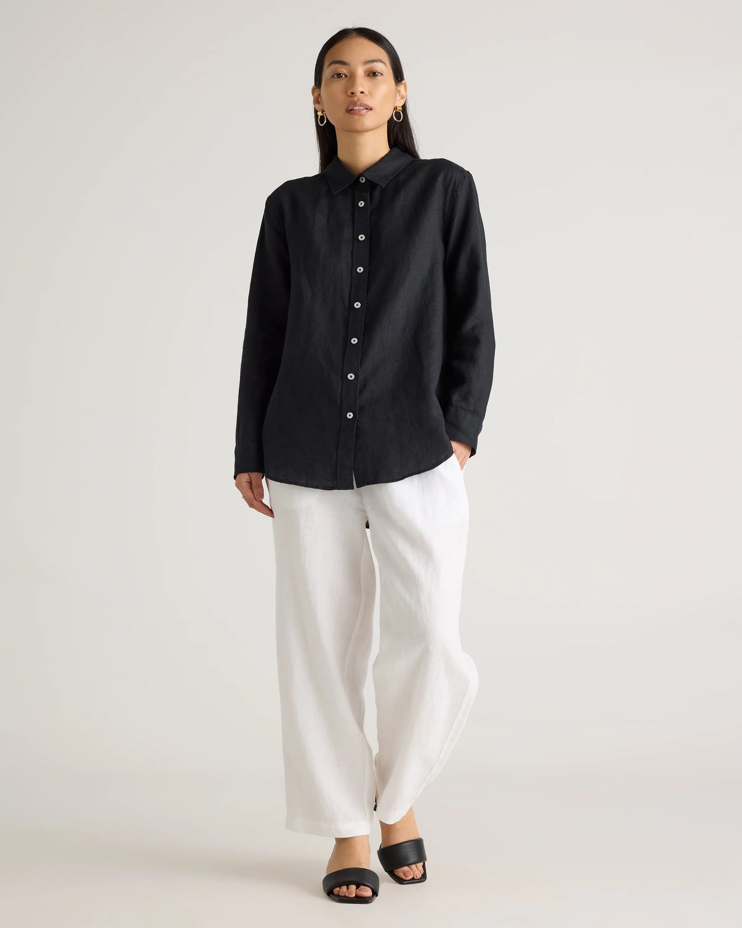 100% European Linen Long Sleeve Shirt - XS / Blue Pinstripe