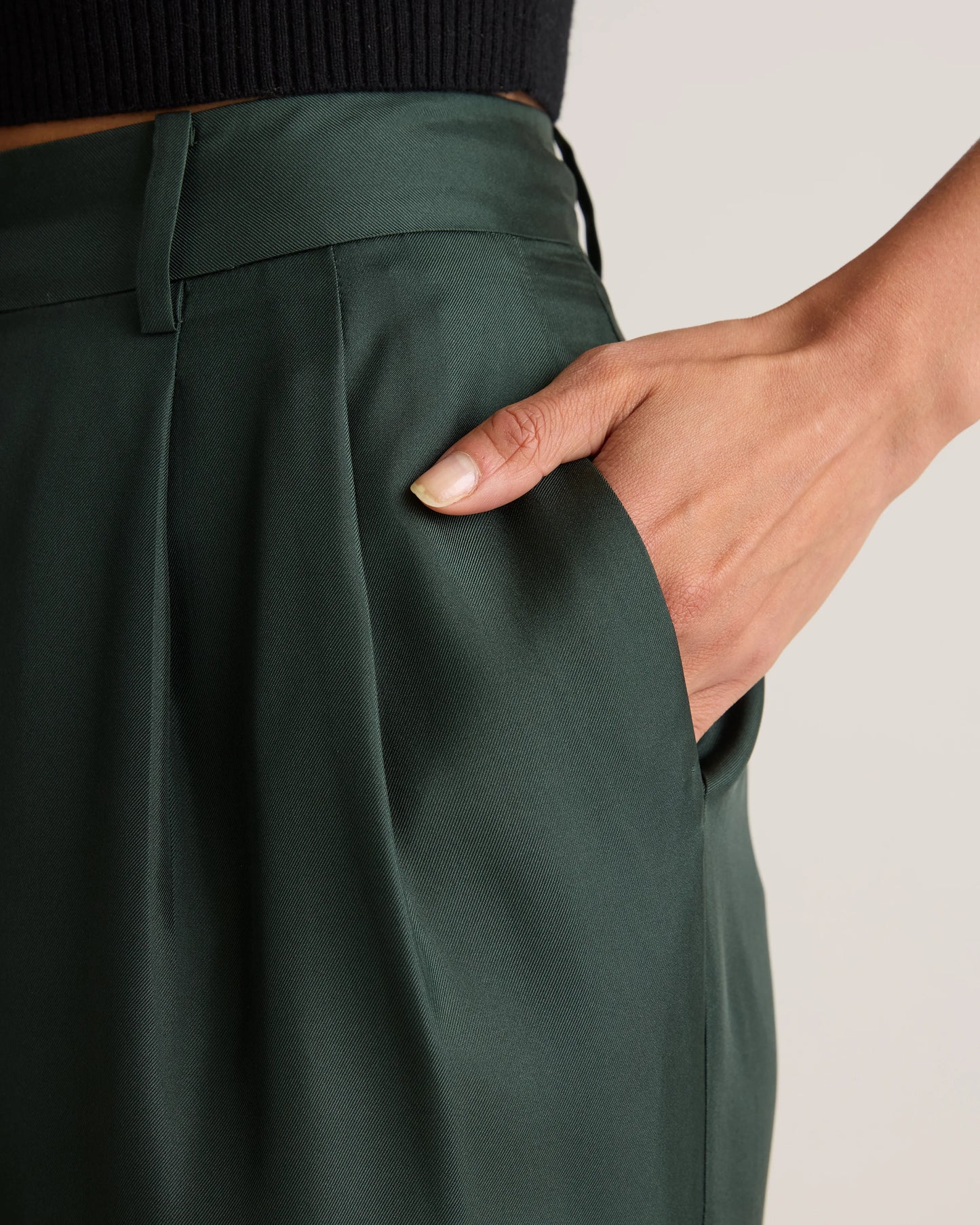 100% Silk Twill Trouser - 0 / Forest Green