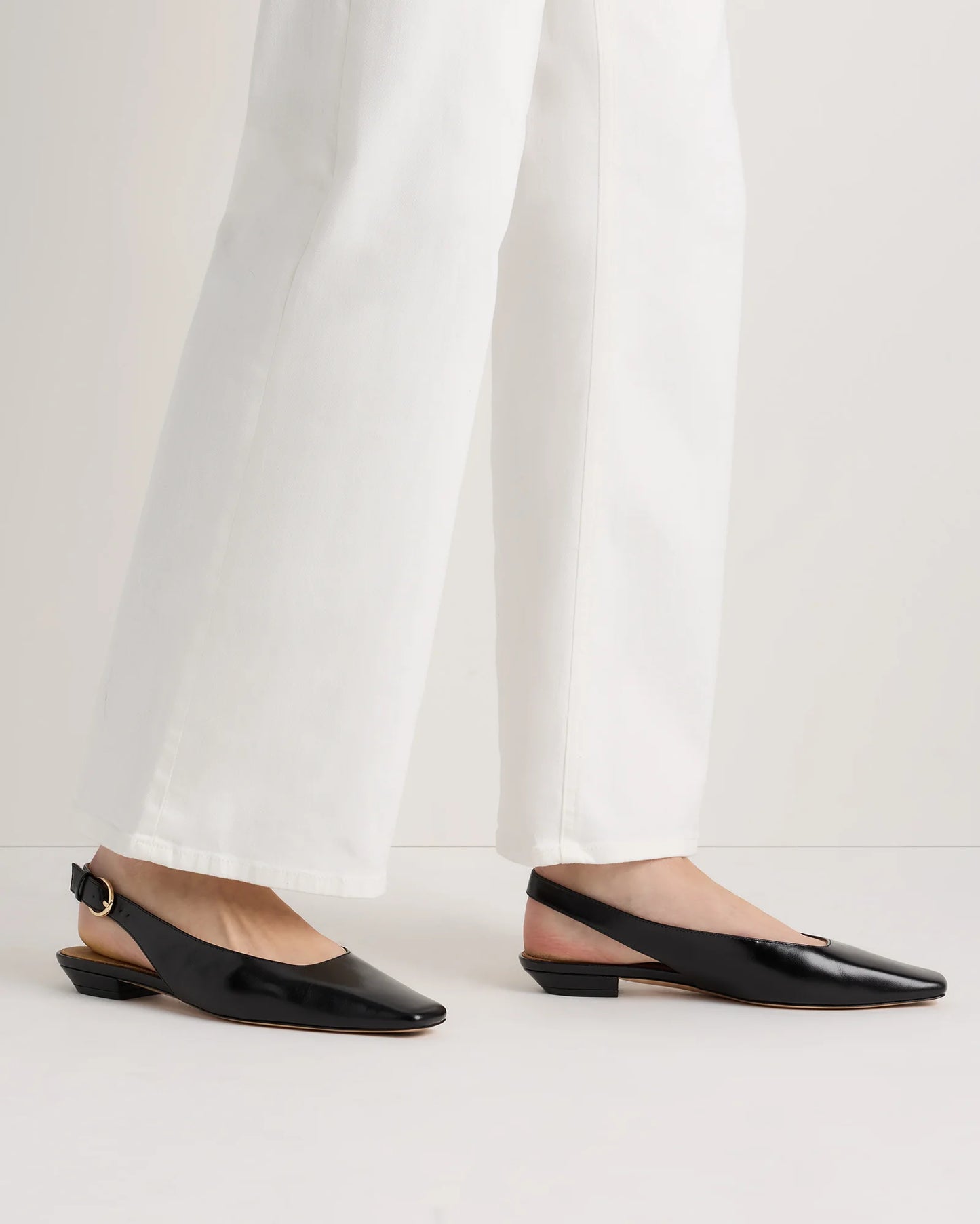 Italian Leather Slingback Flat - 5 / Bone