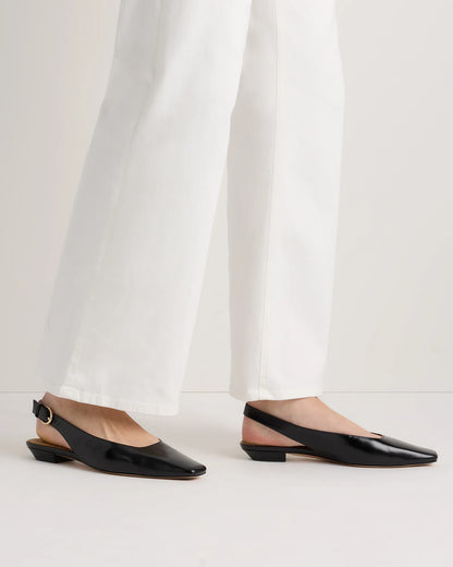 Italian Leather Slingback Flat - 5 / Bone
