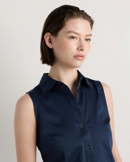 Organic Stretch Cotton Tailored Sleeveless Shirt - XS / Classic White